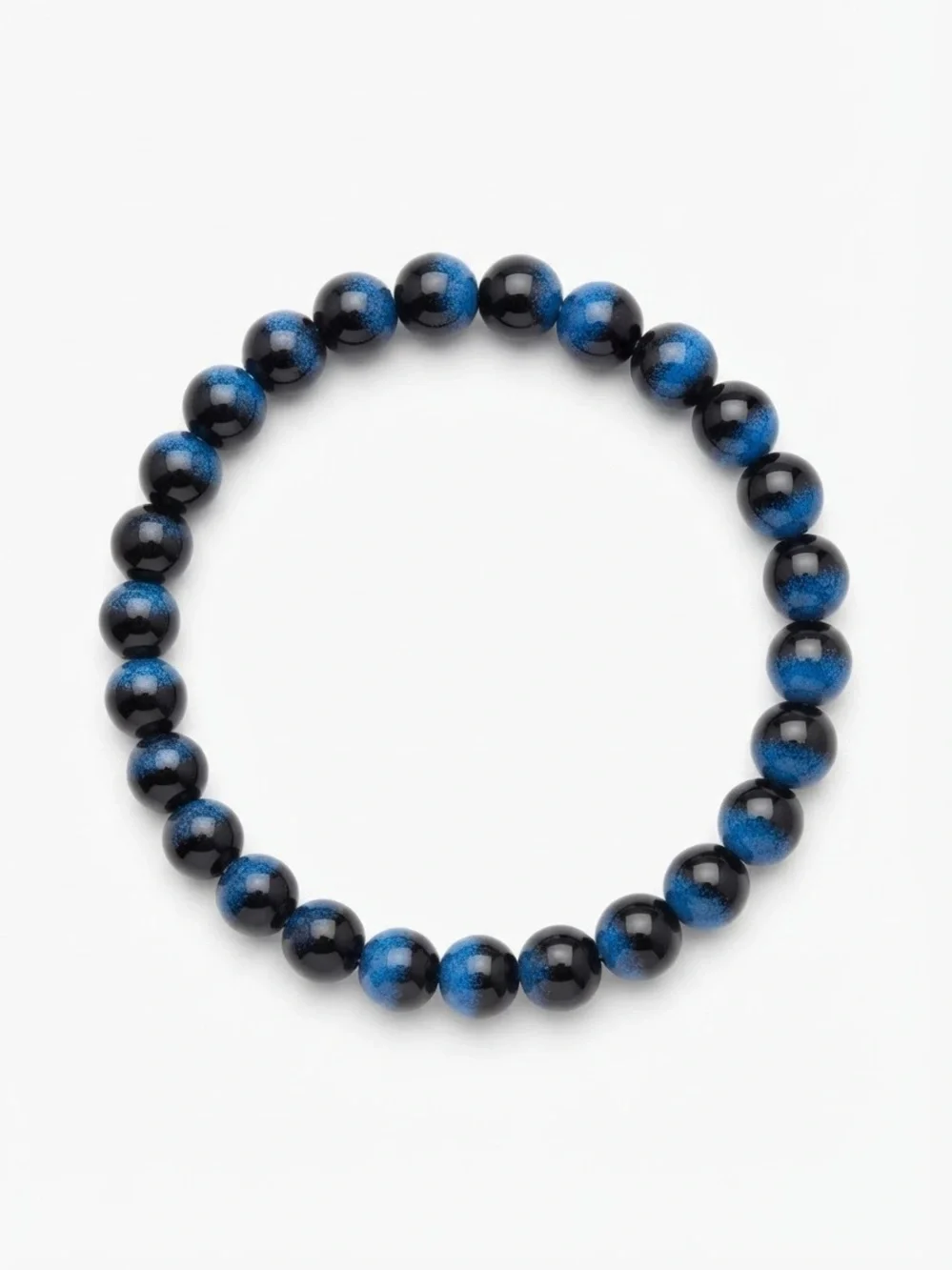 Men's Blue and Black Beaded Stretch Bracelet